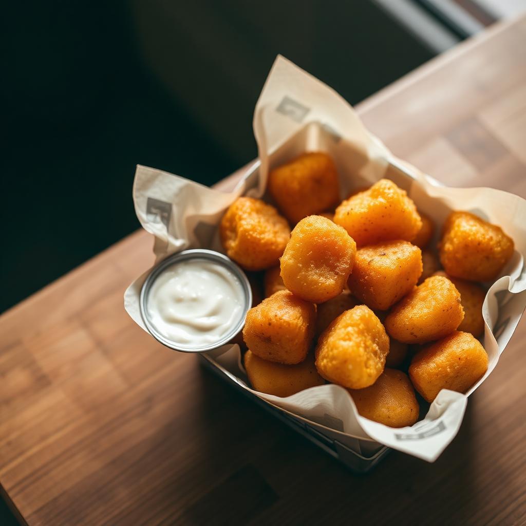 Crispy tater tots with dipping sauce